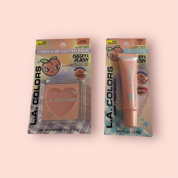 LA COLORS Bundle Cheeky & Peachy -- Cheek and Lip Glitter Balm and Lipgloss NIB - Picture 1 of 2